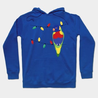 Rainbow lorikeet on Christmas fairy lights Hoodie